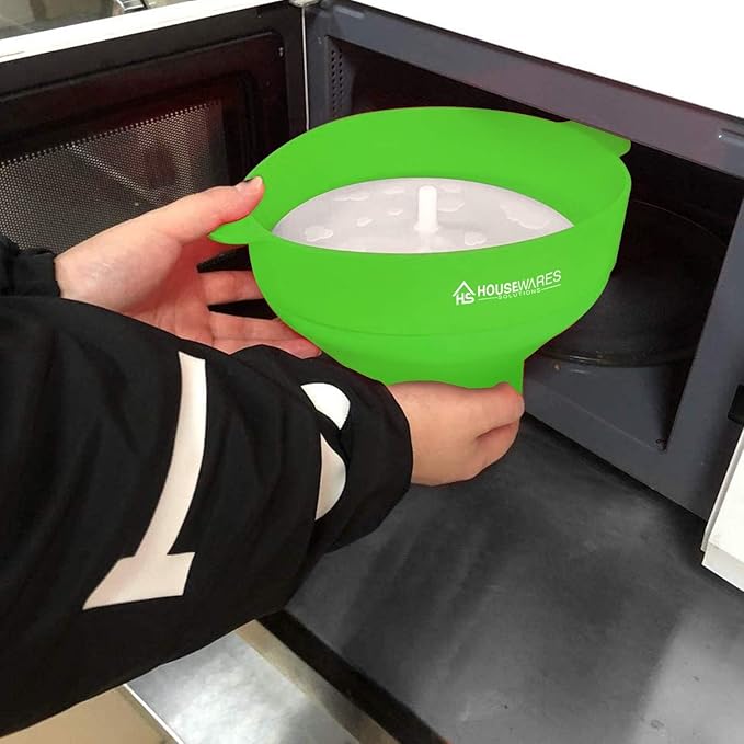 Collapsible Silicone Microwave Hot Air Popcorn Popper Bowl With Lid and Handles - Green