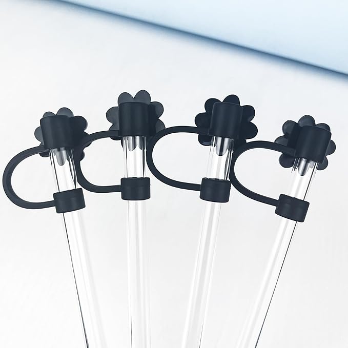 Velaco 4Pcs Black 0.4in/10mm Diameter Silicone Straw Covers Cap Compatible with Stanley 20 30&40 Oz Cup, Straw Toppers for Stanley 40 Oz Tumbler with Handle, Dust-Proof Straw Caps for Water Bottle
