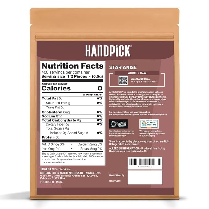 HANDPICK Star Anise Whole (200g/7oz) Gluten Free, 100% Raw Whole Chinese Pods, Premium Quality, Direct from Source, Packed in Resealable Zip Lock Pouch