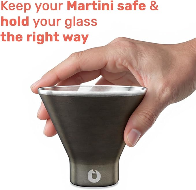 Snowfox Premium Vacuum Insulated Stainless Steel 22oz Cocktail Shaker and 4 Martini Glass Set, Home Bar Accessories, Elegant Drink Mixer, Leak Proof Lid & Built In Strainer, Gift Box, Black/Gold