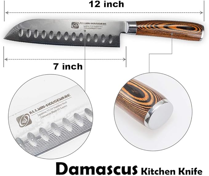 Japanese Santoku Knife 7" Damascus VG10 Stainless Steel 67-Layer Forged Razor Sharp Asian Chef's Knife Pakkawood Handle Precision Slicing Dicing Chopping Meat Fish Vegetables Gift Box