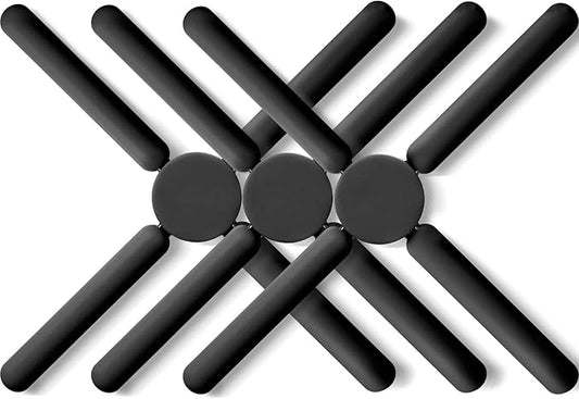 3/Pack Foldable Silicone Trivets, FENGCHEN Folding Trivets, Non-Slip Collapsible Cross Compact Design Expandable Silicone Pot Holder, Black