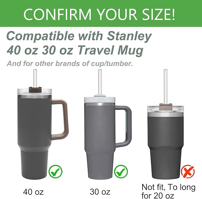 Replacement Straw Compatible with Stanley 40 oz Tumbler Straws, 4 Pcs Reusable Straws with Cleaning Brush, Long Glass Straw for Stanley Accessories, Blue
