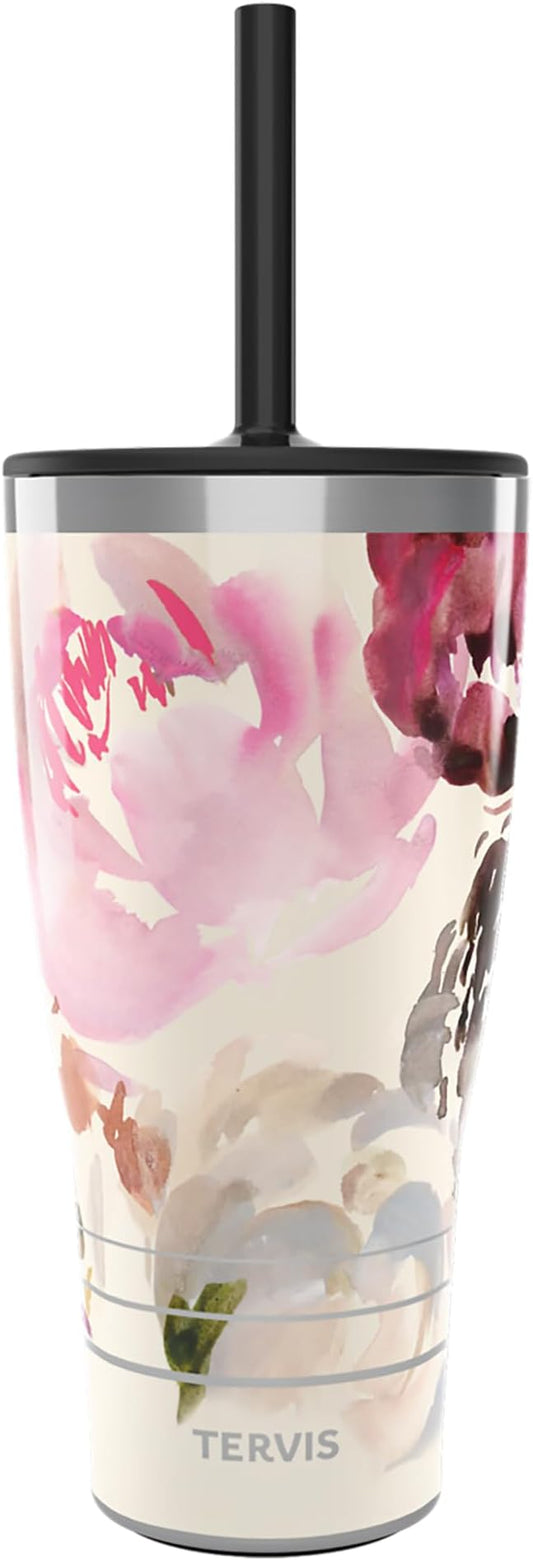 Tervis Traveler Kelly Ventura - Floral Collection Triple Insulated Tumbler Travel Cup Keeps Drinks Cold & Hot, 30oz with Straw Lid, Posy