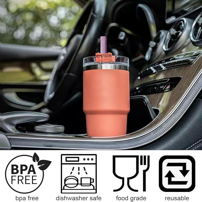 ALINK 10 Pack Pink Replacement Straws for Stanley 40 oz 30 oz Tumbler, 12 in Long Reusable Plastic Glitter Straws for Stanley Cup Accessories, Half Gallon Jug, Plus 2 Cleaning Brush