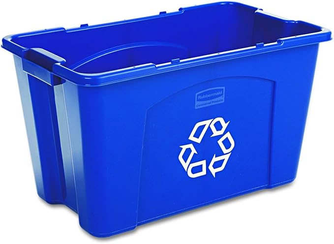 Rubbermaid Commercial Products Recycling Bin/Box for Paper and Packaging Stackable 18 GAL for Indoors/Outdoors/Garages/Homes/Commercial Facilities Blue