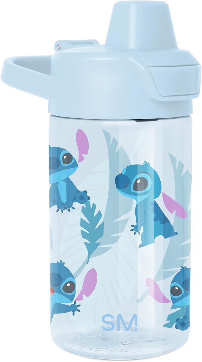 Simple Modern Disney Kids Tritan Plastic Summit Water Bottle | 12 oz BPA-Free Cup with Covered Leak Proof Straw Lid for Girls, Boys, Toddlers | Tropical Stitch