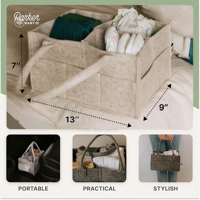 Parker Baby Diaper Caddy - Nursery Storage Bin and Car Organizer for Diapers and Baby Wipes - Oatmeal, Regular