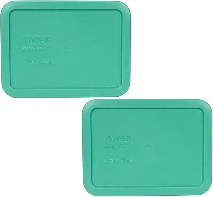 Pyrex Rectangular 3 Cup (750ml) Plastic Storage Cover (2, Green)