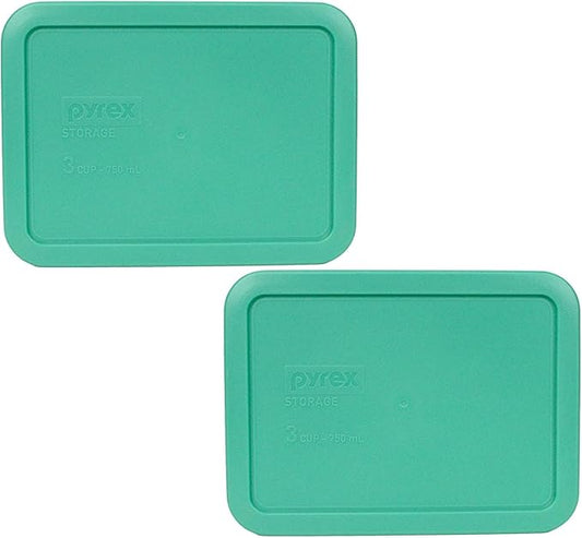 Pyrex Rectangular 3 Cup (750ml) Plastic Storage Cover (2, Green)