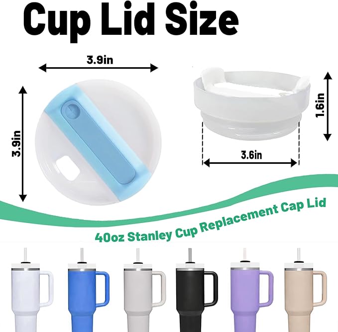 40 OZ Tumbler Lid Replacement Fit for Stanley Cup, 2 Pack Replacement Lids, Spill Proof Tumbler Covers for Stanley Cup Accessories (Opaque - Azure)