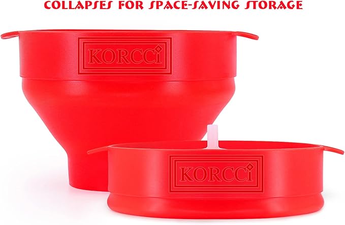 The Original Korcci Microwaveable Silicone Popcorn Popper, Microwave Popcorn Popper, Collapsible Microwave Popcorn Maker Bowl, No Oil Required, Use In Microwave, Dishwasher Safe (Red)