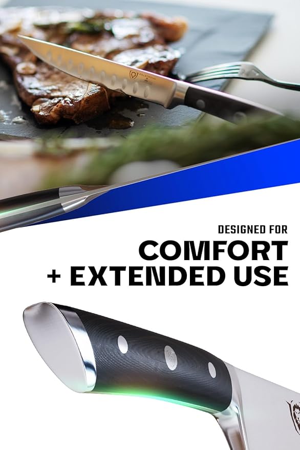 Dalstrong Steak Knives-4pc- Serrated Blade-Gladiator Series Elite-Forged German High-Carbon Steel-Table Dinner Kitchen Knives-Sheaths-Razor Sharp - Dinner Set-NSF Certified