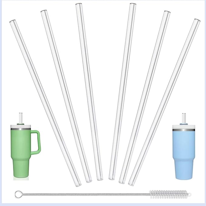 Replacement Straw for Stanley 30 oz Tumbler | 10.4 inch Reusable Straw Compatible with Stanley Travel Quencher | 6 Pack BPA Free Reusable Straws W/1 Cleaning Brush | Tritan,Drinking Accessories, Clear