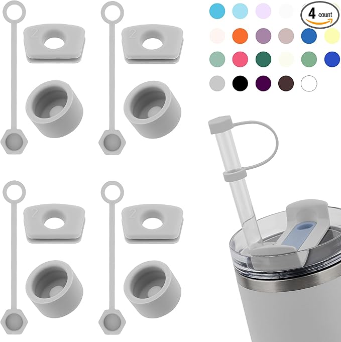 Silicone Spill Stopper Set Compatible with Stanley Cup 2.0 30oz & 40oz with Straw Cover, Set of 4