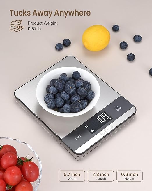 Food Scale, RENPHO Kitchen Scale 11lb, Baking Scale with 7 Units, Kitchen Scales Digital Weight Grams and Ounces, Cooking Scale for Weight Loss, Stainless Steel, Calibra 2