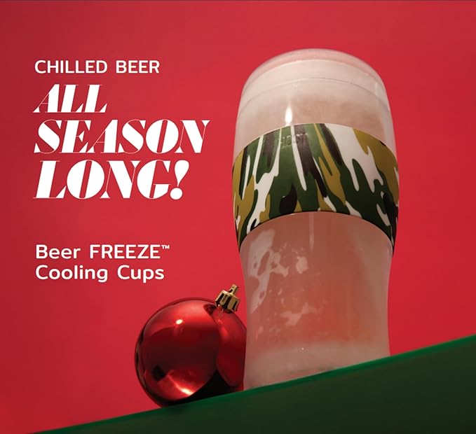 Host FREEZE Beer Glasses, Frozen Beer Mugs, Freezable Pint Glass Set, Insulated Beer Glass to Keep Your Drinks Cold, Double Walled Insulated Glasses, Tumbler for Iced Coffee, 16oz, Green Camo