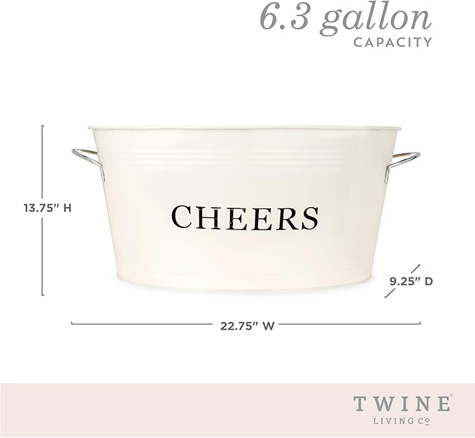 Twine Rustic Farmhouse Decor Galvanized Tubs for Drinks, Beverage Tub, Drink Buckets for Parties, Metal Tub, Beer Buckets, Cream, 6.3 Gallons Set of 1