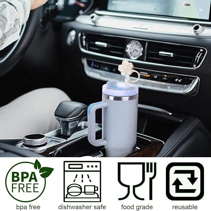 Silicone Straw Caps for 10mm Tumblers | Reusable Dust-Proof Straw Toppers Compatible with Stanley 30oz & 40oz Tumbler (white 3p)