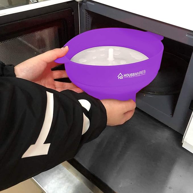 Collapsible Silicone Microwave Hot Air Popcorn Popper Bowl With Lid and Handles (Purple)