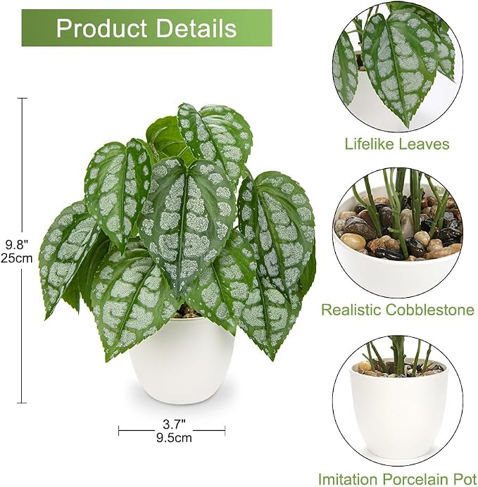 Fake Plants Small Faux Potted Plant 9.8 Inches Fake Piper Sylvaticum - Image 2