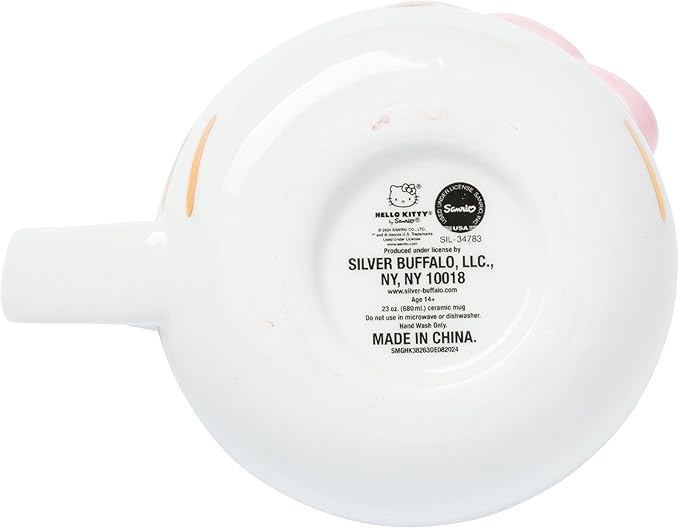 Silver Buffalo Sanrio Hello Kitty Light Pink Bow and Rose Gold Ceramic 3D Sculpted Mug, 20 Ounces