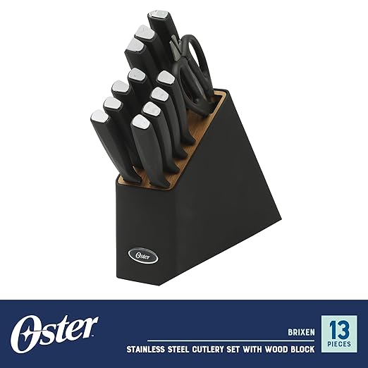 Oster Brixen 13 Piece High Carbon Stainless Steel Kitchen Cutlery Knife Block Set W/Black Wood Block - Cuchillos Para Cocina