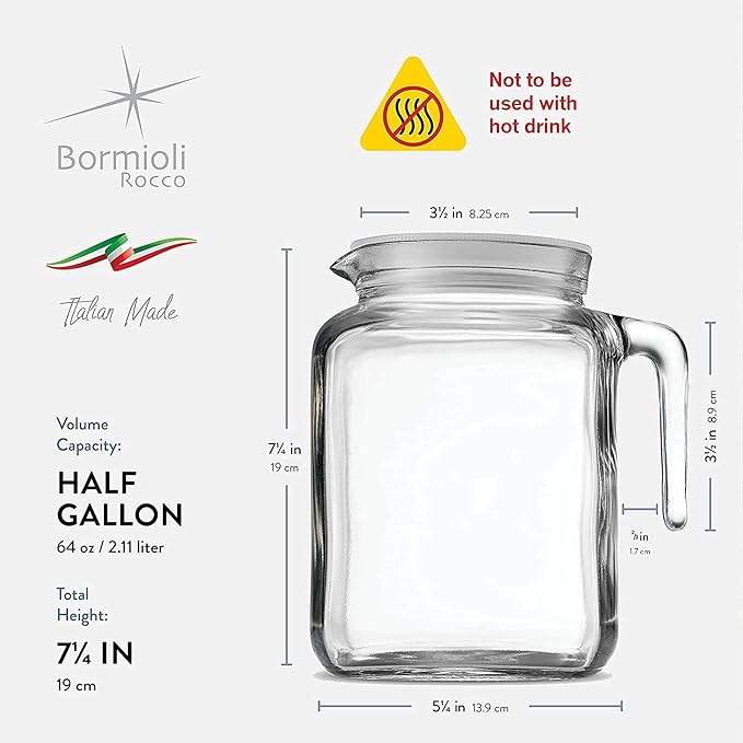 Bormioli Rocco Hermetic Seal Glass Pitcher With TEAL Lid and Spout 67.75 Ounce Great for Homemade Juice & Cold Tea or for Glass Milk Bottles