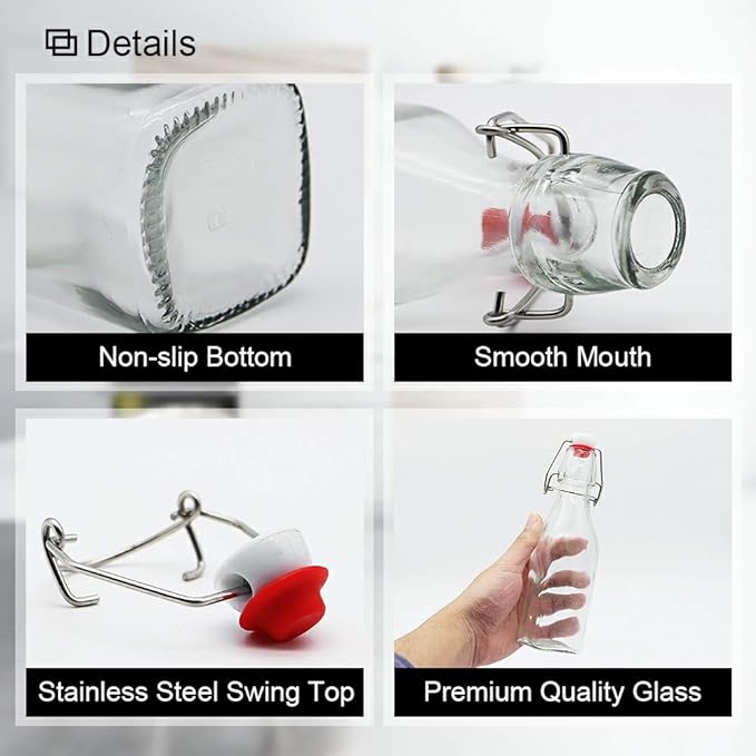 Swing Top Glass Bottles 8 oz with Airtight Lids for Home Brewing, Kombucha, Kefir, Vanilla Extract, Beer, Oil, Vinegar, Homemade Juices, Water,Soda Set of 9