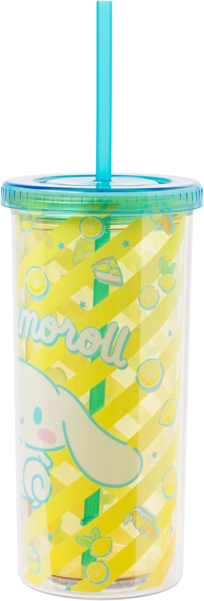 Silver Buffalo Sanrio Hello Kitty and Friends Cinnamoroll Lemons and Lemonade Plastic Cold Cup with Lid and Straw, 20 Ounces