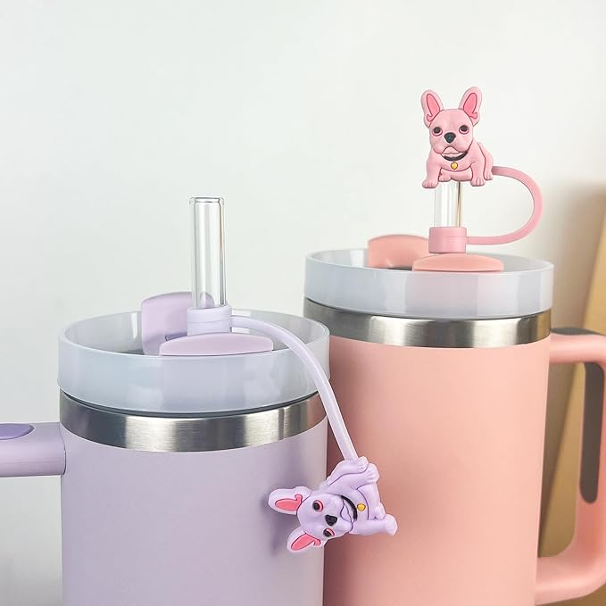 Velaco 7Pcs 0.4in/10mm Diameter Silicone Straw Covers Cap Compatible with Stanley 20 30&40 Oz Cup, Cute Dog Straw Topper for Stanley 40 Oz Tumbler with Handle, Dust-Proof Straw Caps for Water Bottle