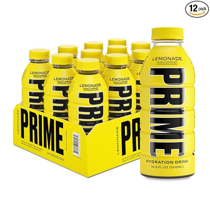 PRIME Hydration LEMONADE, Sports Drinks, Electrolyte Enhanced for Replenishing Fluids, 250mg BCAAs, B Vitamins, Antioxidants, Low Sugar, 16.9 Fl Oz, 12 Pack