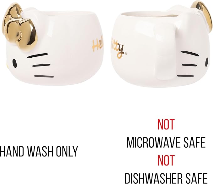 Silver Buffalo Sanrio Hello Kitty Gold Chrome Reflective Bow Ceramic 3D Sculpted Mug, 20 Ounces