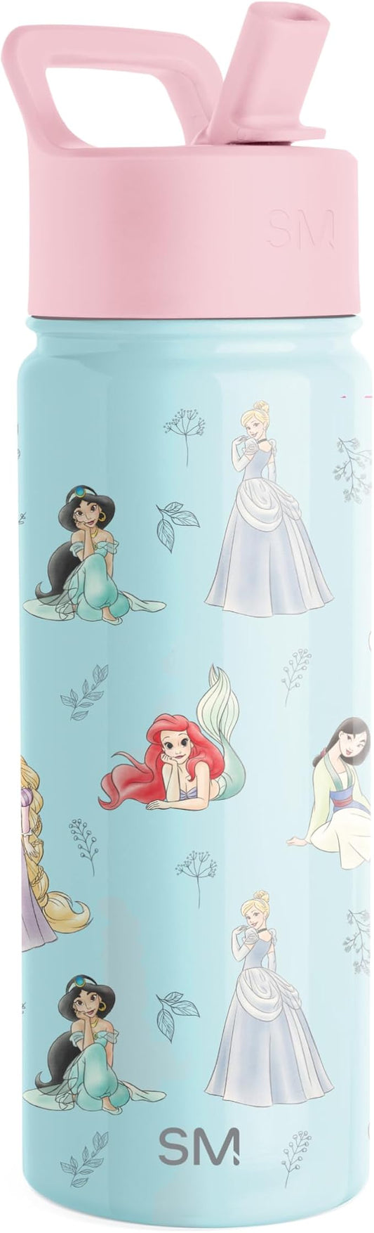 Simple Modern Kids Summit Water Bottle with Straw Lid | Disney Princess 18oz Stainless Steel Cup Insulated Tumbler for Girls, School | Princesses Royal Beauty