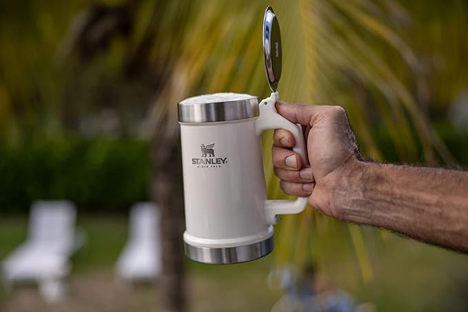 STANLEY Classic Bottle Opener Beer Stein 24 oz | Flip Up Lid and Heavy Duty Handle with Built In Bottle Opener | Insulated Stainless Steel Beer Mug | BPA-Free