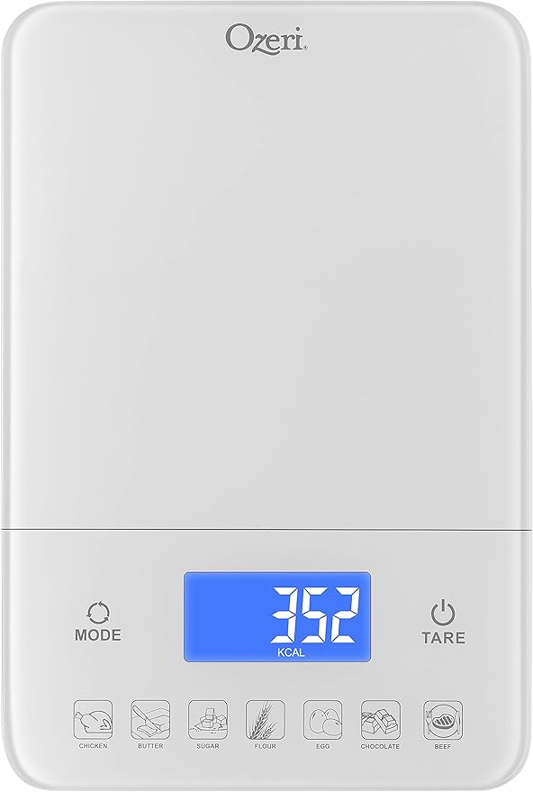 Ozeri Touch III Digital Kitchen Scale with Calorie Counter, 22 lbs (10 kg), White