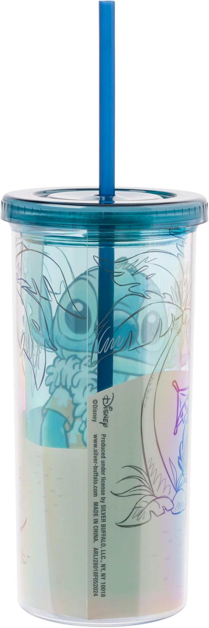 Silver Buffalo Disney Lilo and Stitch Island Stitch Plastic Tall Cold Cup with Lid and Straw, 20 Ounces