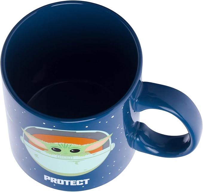 Silver Buffalo Star Wars The Mandalorian The Child Baby Yoda Grogu Protect Attack Snack Ceramic Coffee Mug, 20-Ounces