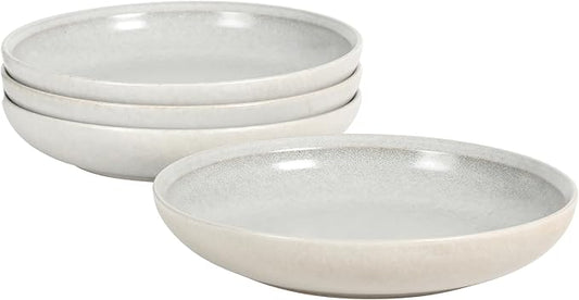 Gibson Elite Beckett 4-Piece Ash White Dinner Bowl Set – Reactive Glaze Stoneware – Shallow Pasta Bowls – Round Wide-Rim Design – Microwave & Dishwasher Safe