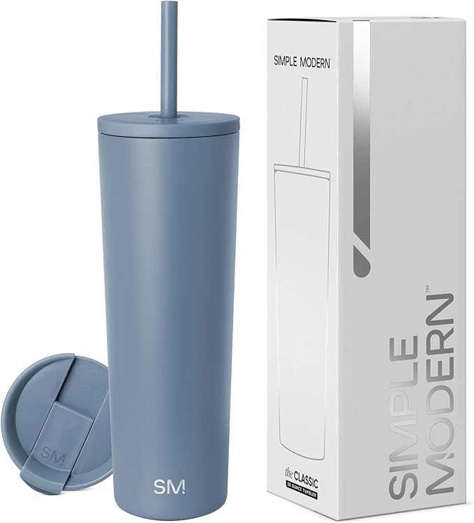 Simple Modern Insulated Tumbler with Lid and Straw | Iced Coffee Cup Reusable Stainless Steel Water Bottle Travel Mug | Gifts for Women Men Her Him | Classic Collection | 28oz | Blue Dune