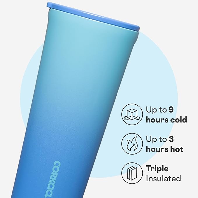 Corkcicle Classic Tumbler - Keeps Drinks Cold 9 Plus Hours - Triple Insulated Stainless Steel Drink Tumbler - Sliding Lid - Summer Drinkware Gift - Keeps Drinks Ice Cold - 24 oz - Boom Box Blue