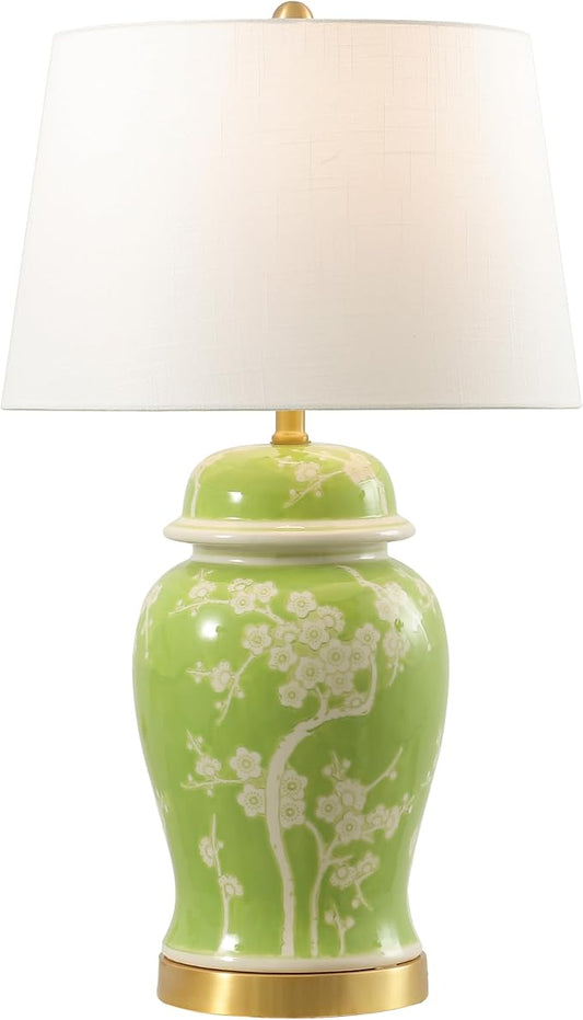 JONATHAN Y JYL3047B Gracie 29.5" Traditional Cottage Ceramic/Metal Ginger Jar LED Table Lamp, Green/White for Bedroom, Living Room, Office, College