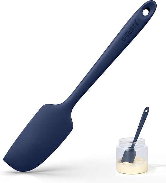 U-Taste Small Mini Silicone Spatula: 9×2inch 600ºF Heat-Resistant Food-Grade Jar Scraper for Kitchen Use, Non-Stick Seamless Flexible Baking Utensil for Mixing, Scraping Jam in Bowl (Midnight Blue)
