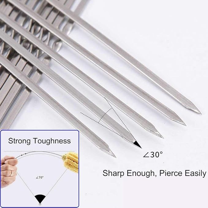 12PCS Kabob Skewers Flat Metal Stainless Steel BBQ Barbecue Skewer 14" Anti-Roll Heavy Duty Shish Kebob Sticks Wide Reusable Grilling Skewers Set for Meat Shrimp Chicken Vegetable Kebab Fork Sausage…