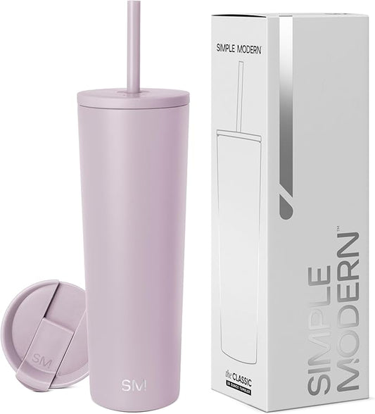 Simple Modern Insulated Tumbler with Lid and Straw | Iced Coffee Cup Reusable Stainless Steel Water Bottle Travel Mug | Gifts for Women Men Her Him | Classic Collection | 28oz | Lavender Mist