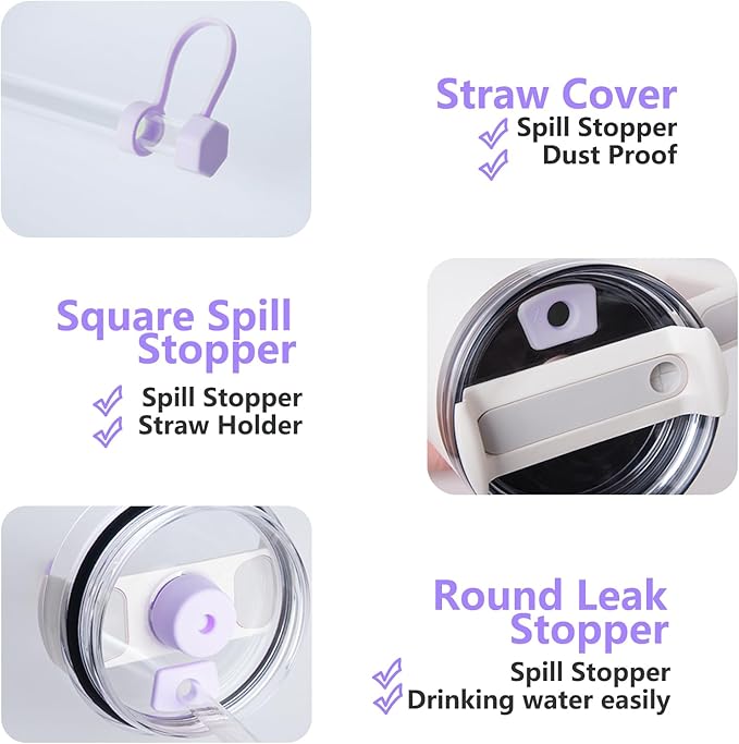 Silicone Spill Stopper Set Compatible with Stanley Cup 2.0 30oz & 40oz with Straw Cover (Set of 2, Orchid)