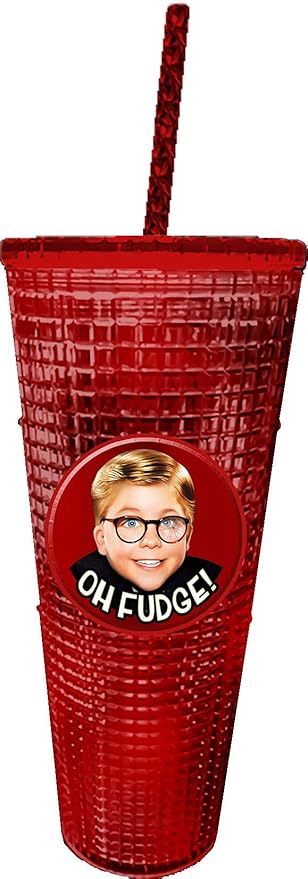 Spoontiques Holiday Diamond Tumbler, 20oz - Textured Cup w/Staw, Double Wall Insulated, BPA Free - A Christmas Story