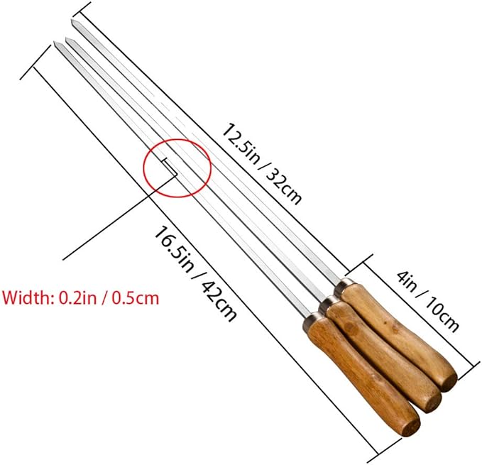 IMEEA Flat Skewers for Kabobs Stainless Steel Kebab Skewers for Grilling 16.5 Inch Barbecue Skewers with Nonslip Wooden Handle, Set of 12