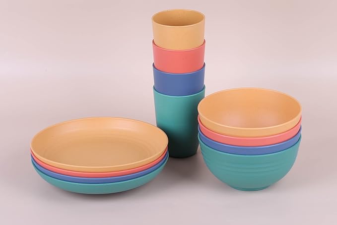 LuckyZone 7.8 Inches Unbreakable Wheat Straw Plates - Reusable Plate Dinner Set - Dishwasher & Microwave Safe - Healthy, BPA Free & Eco-Friendly (7.8 Inches/6 Color_H)