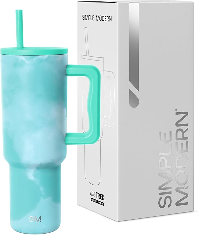 Simple Modern 40 oz Trek Tumbler with Handle and Straw Lid | Cup Holder Friendly Insulated Stainless Steel Travel Mug | Ocean Tide